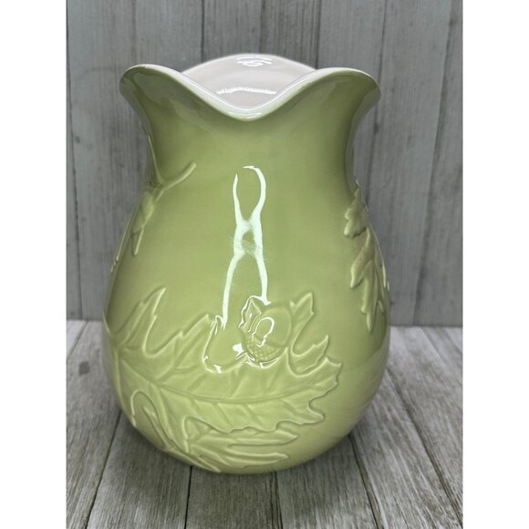 Vtg Hallmark Pitcher Sage Green Oak Leaf Design Ceramic Cottagecore 8.5" Tall - Picture 4 of 11